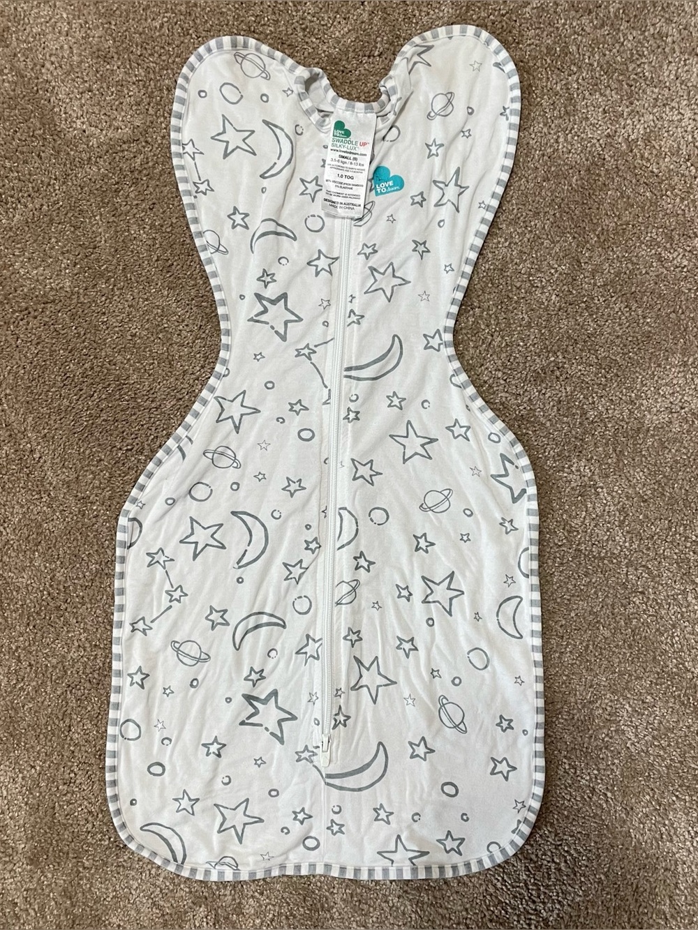 Love to Dream Grey Stars & Moon Swaddle Sleep Sack - 1.0 TOG